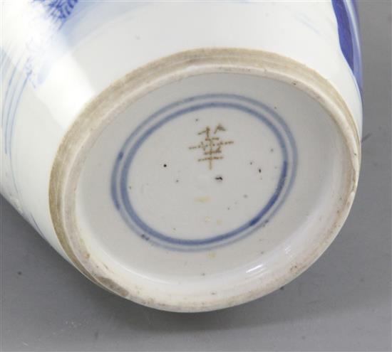 A Chinese blue and white ovoid vase, Kangxi period, height 27.5cm, neck restored